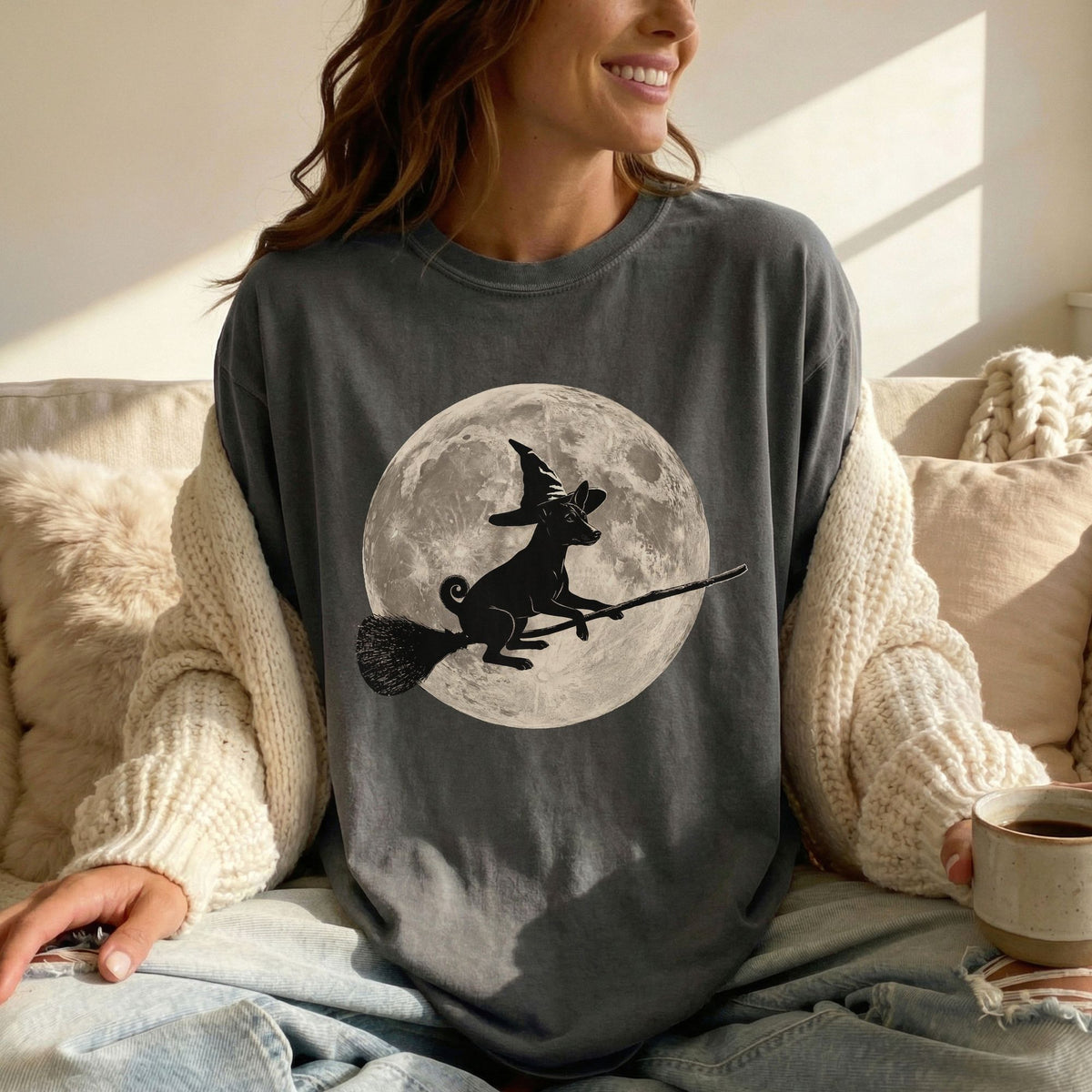 Basenji moon witch t-shirt