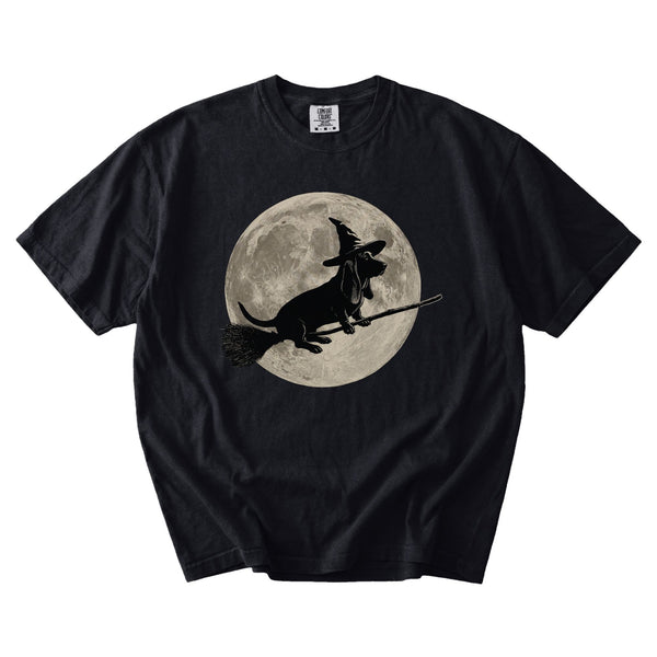Basset Hound moon witch t-shirt