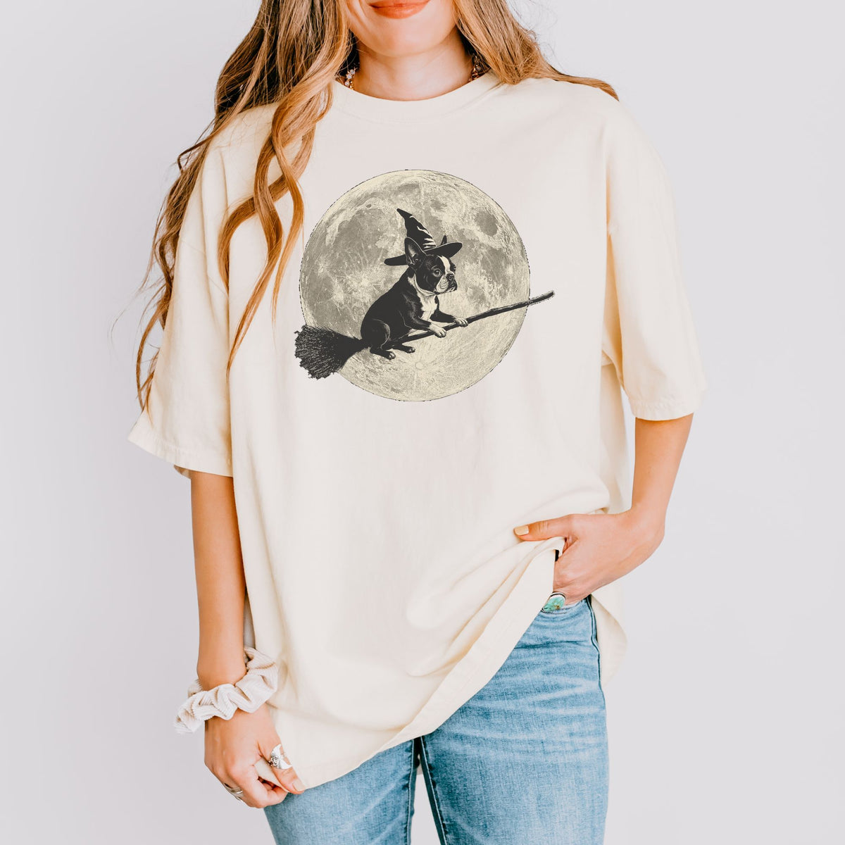 Boston Terrier moon witch t-shirt