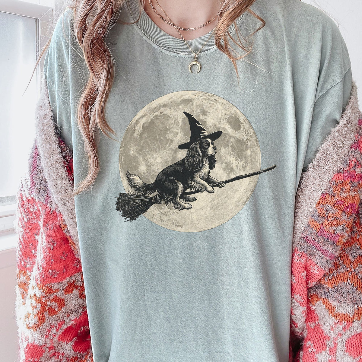 Cavalier King Charles Spaniel moon witch t-shirt