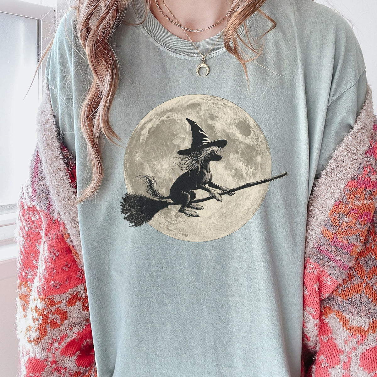 Chinese Crested moon witch t-shirt