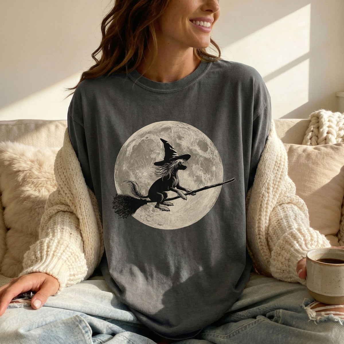 Chinese Crested moon witch t-shirt
