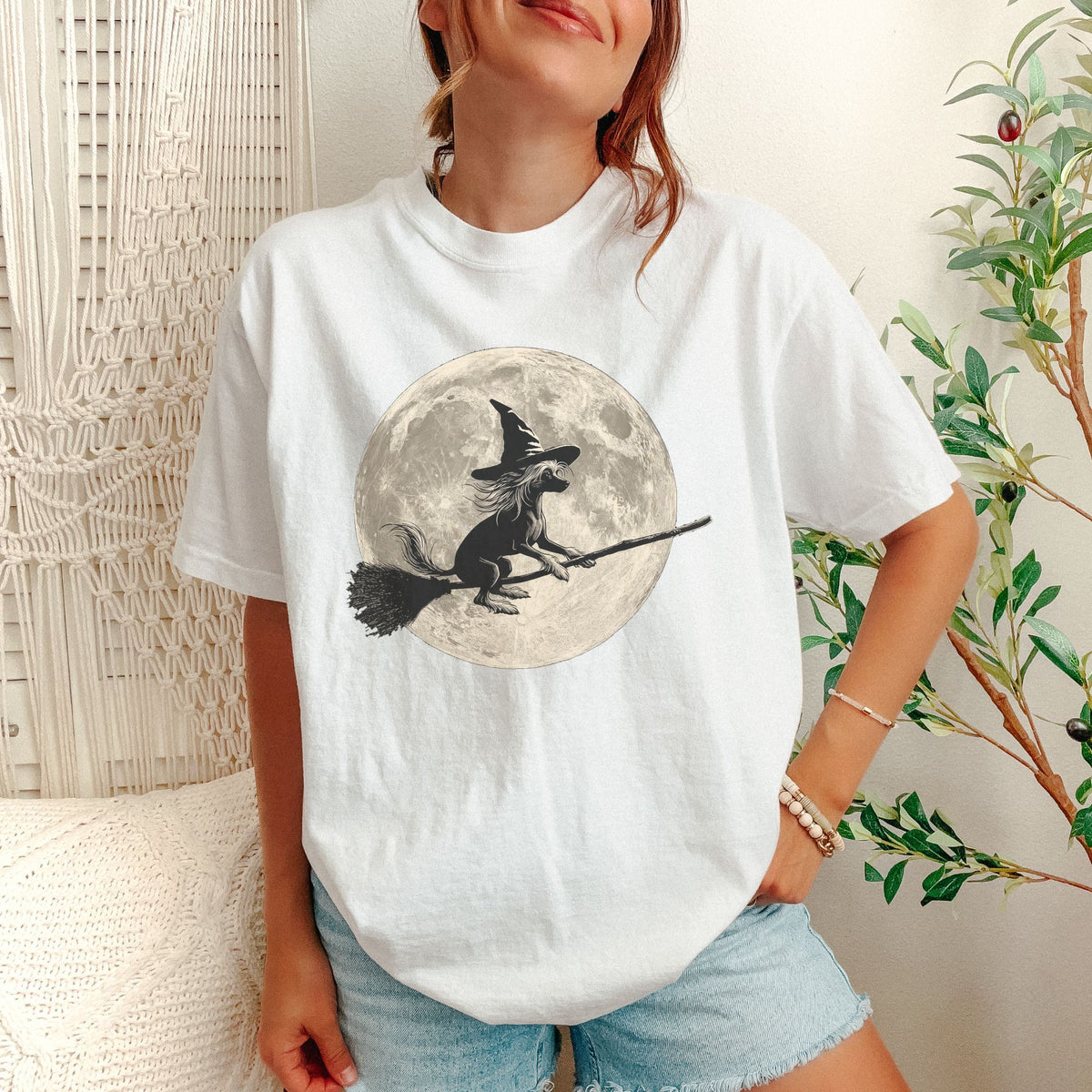 Chinese Crested moon witch t-shirt