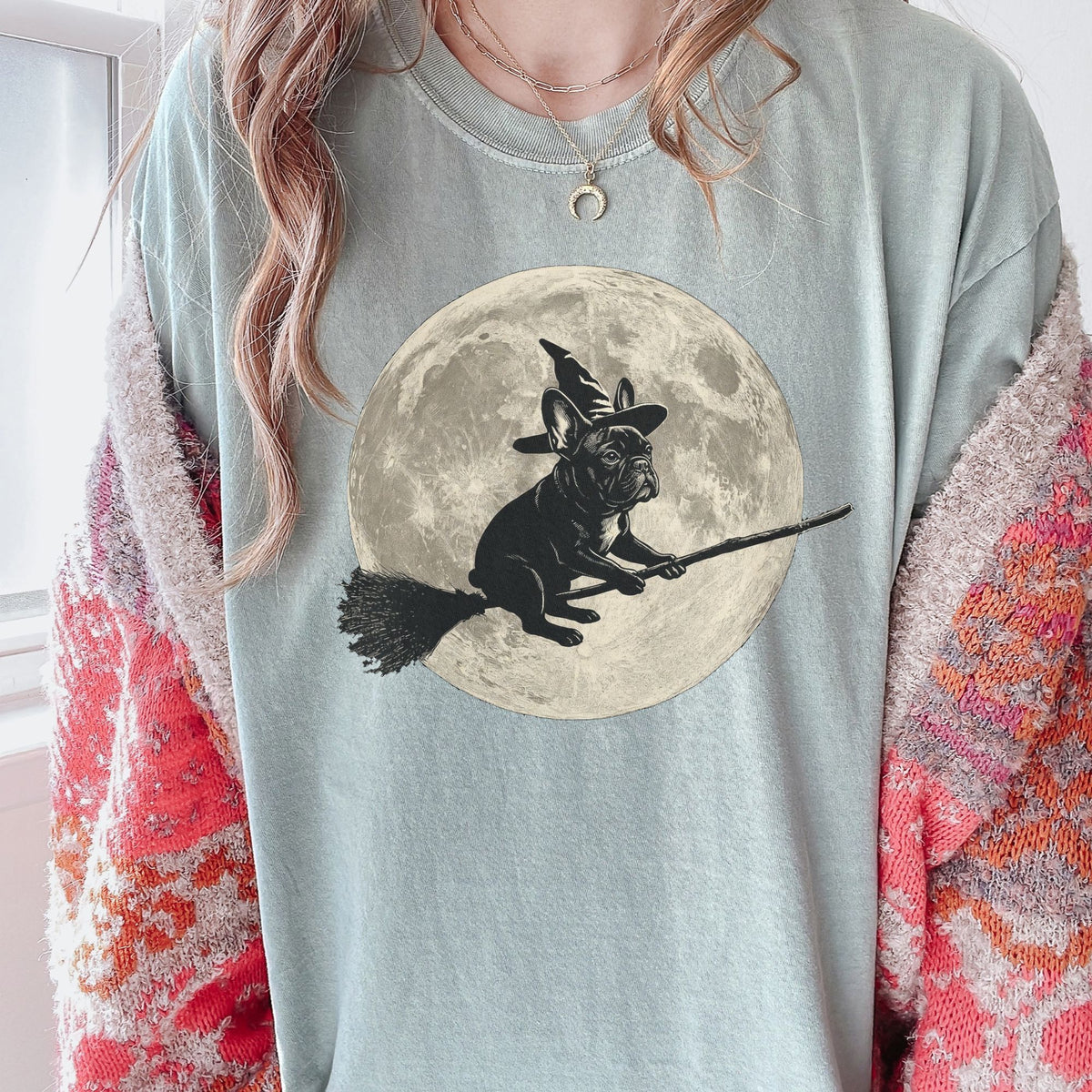 French Bulldog moon witch t-shirt
