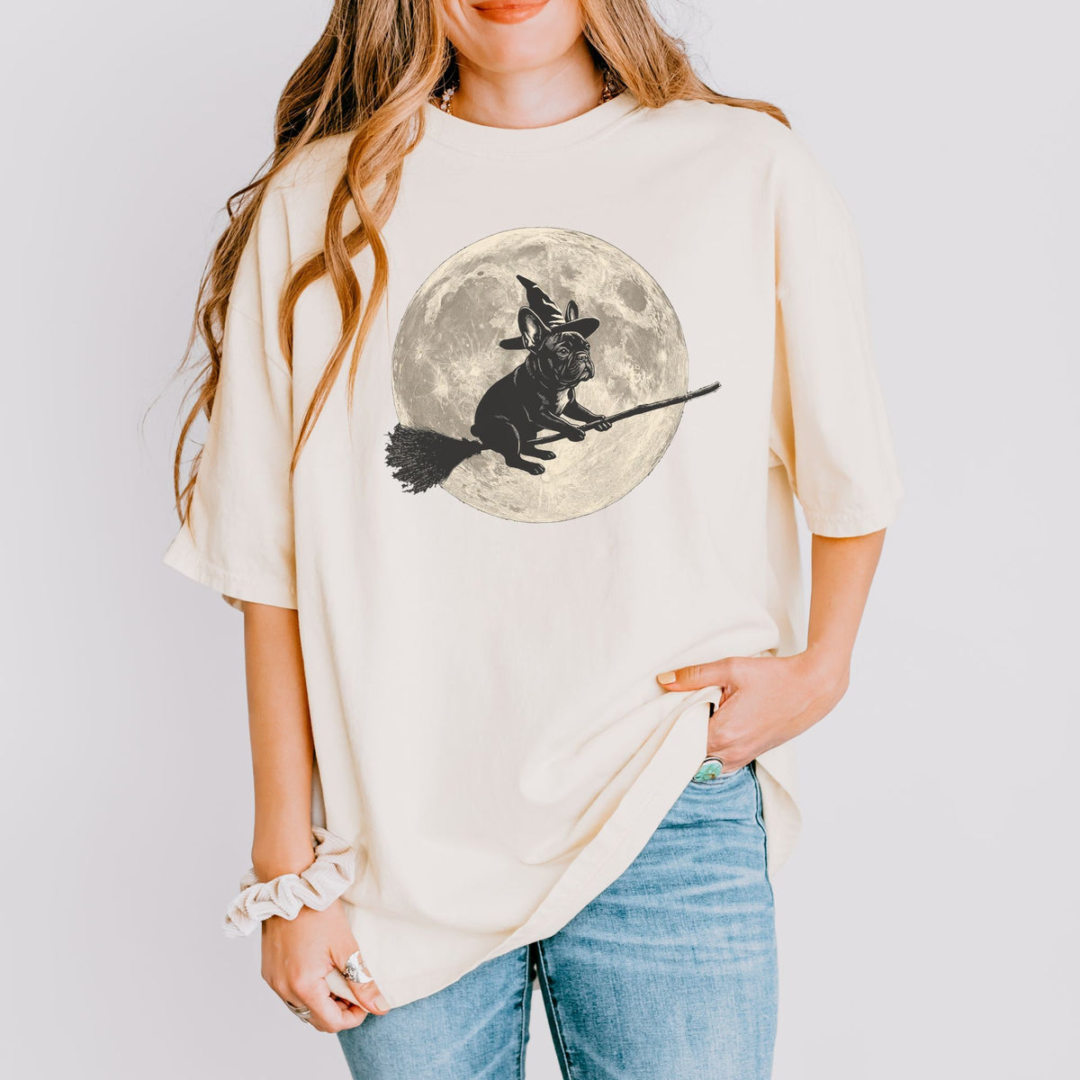 French Bulldog moon witch t-shirt