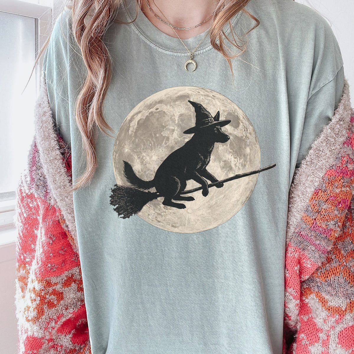 German Shepherd moon witch t-shirt
