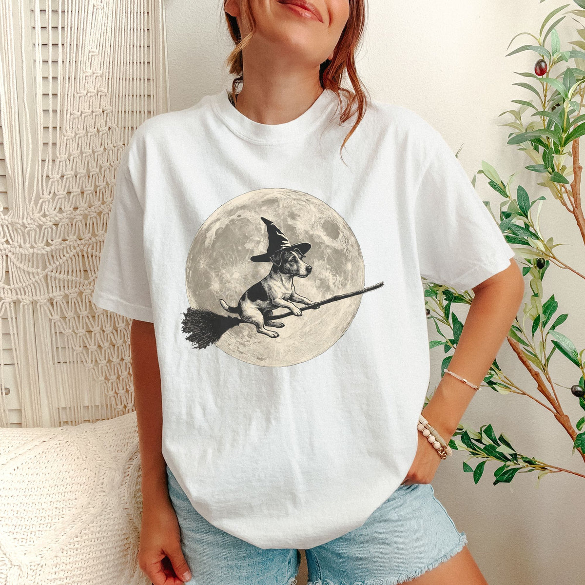 Jack Russell Terrier moon witch t-shirt