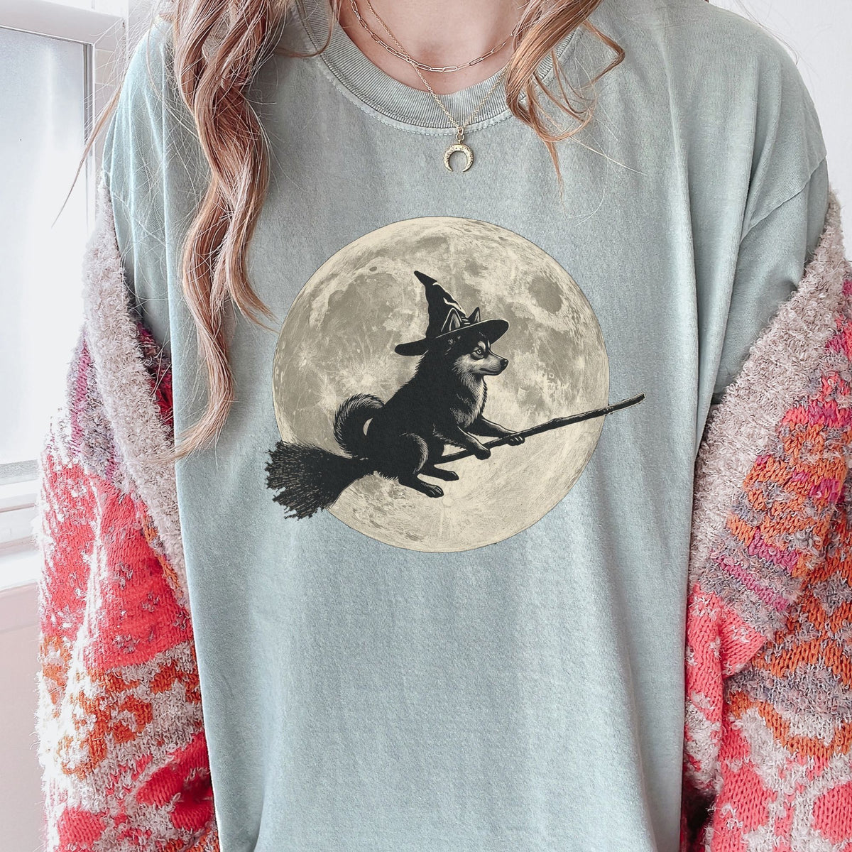 Pomsky moon witch t-shirt