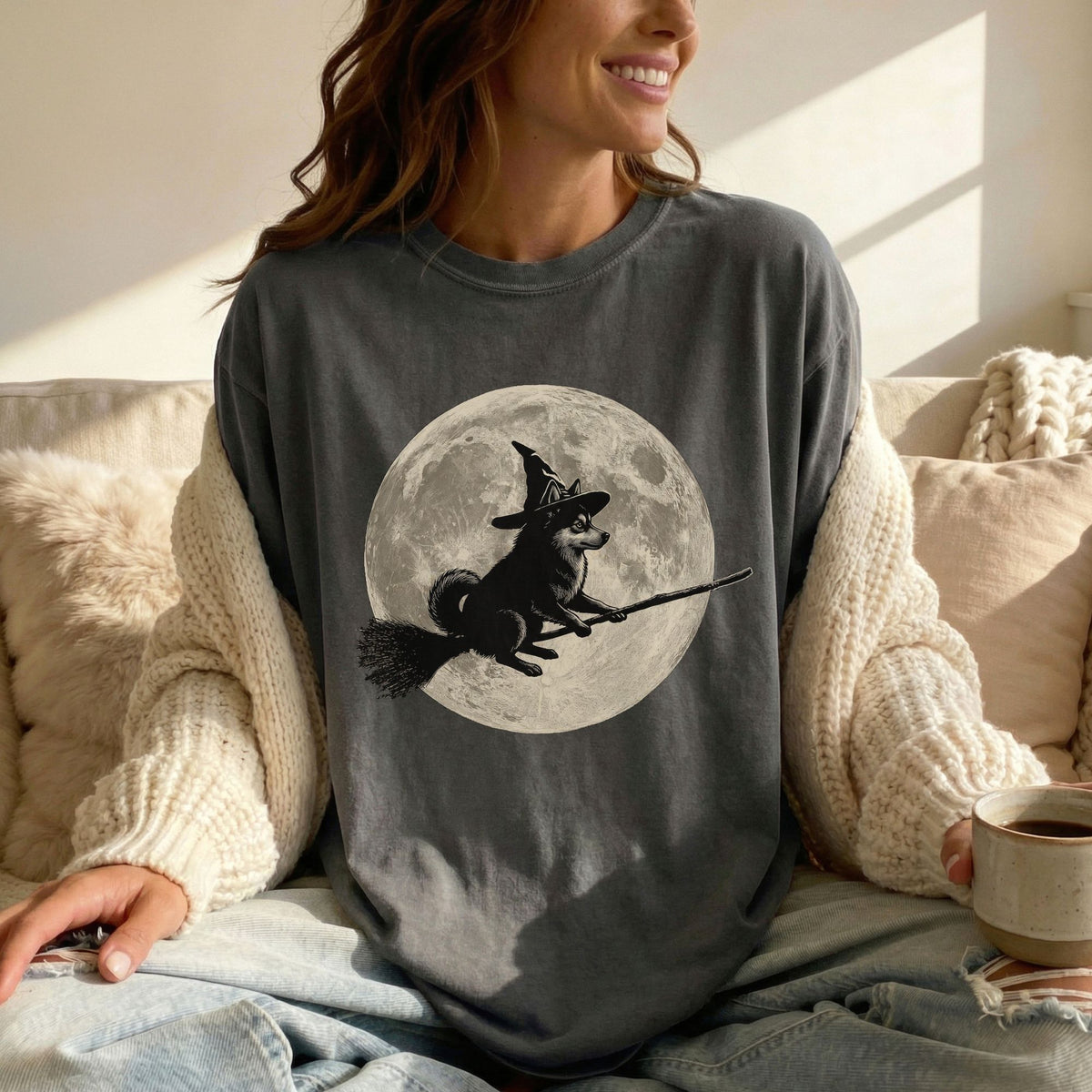 Pomsky moon witch t-shirt