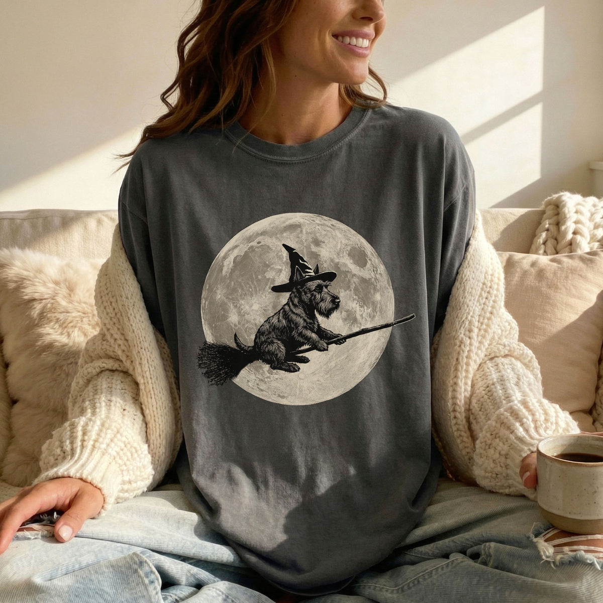 Scottish Terrier moon witch t-shirt